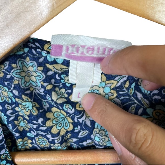 Anthropologie Boemo Maxi Dress L women Blue L Ruffle Tiered lace up boho Floral - Picture 9 of 14